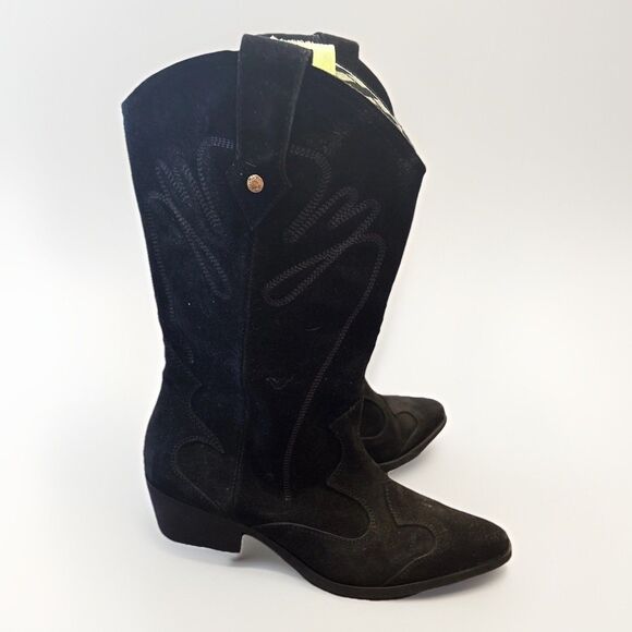 Manila Grace Black Western Suede Boots Size EU 41 US 10 Italy Zebra Interior - Picture 1 of 9